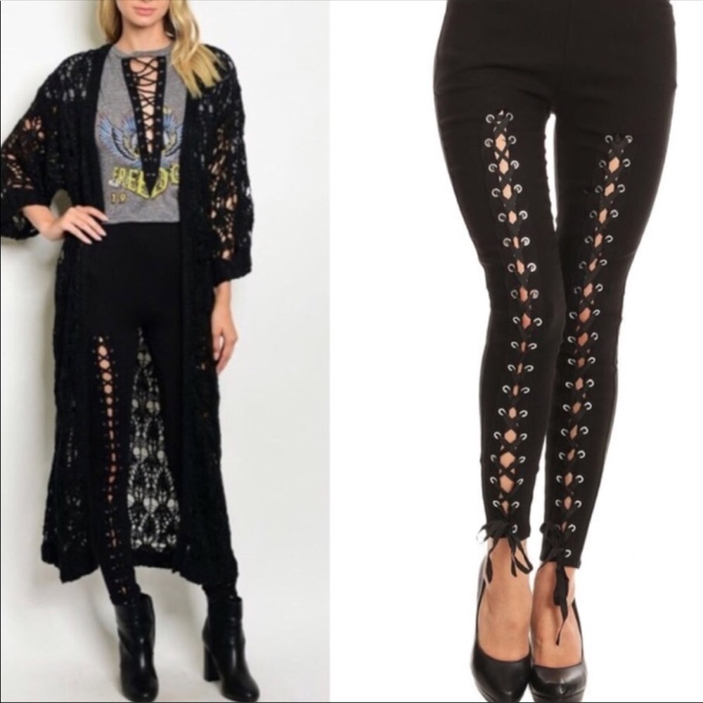 Black Lace Up Leggings